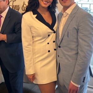 White Blazer Dress with Black Collar